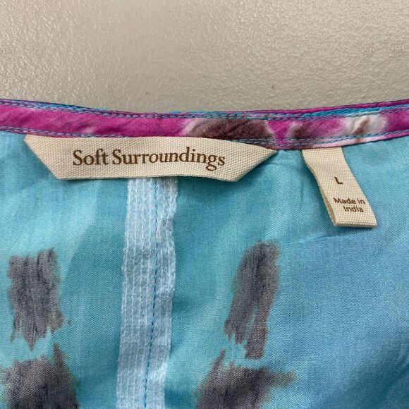 Soft Surroundings Silk Tunic Top Large Women Tie Dye Curacao Oversize Flowy Boho - Picture 11 of 13